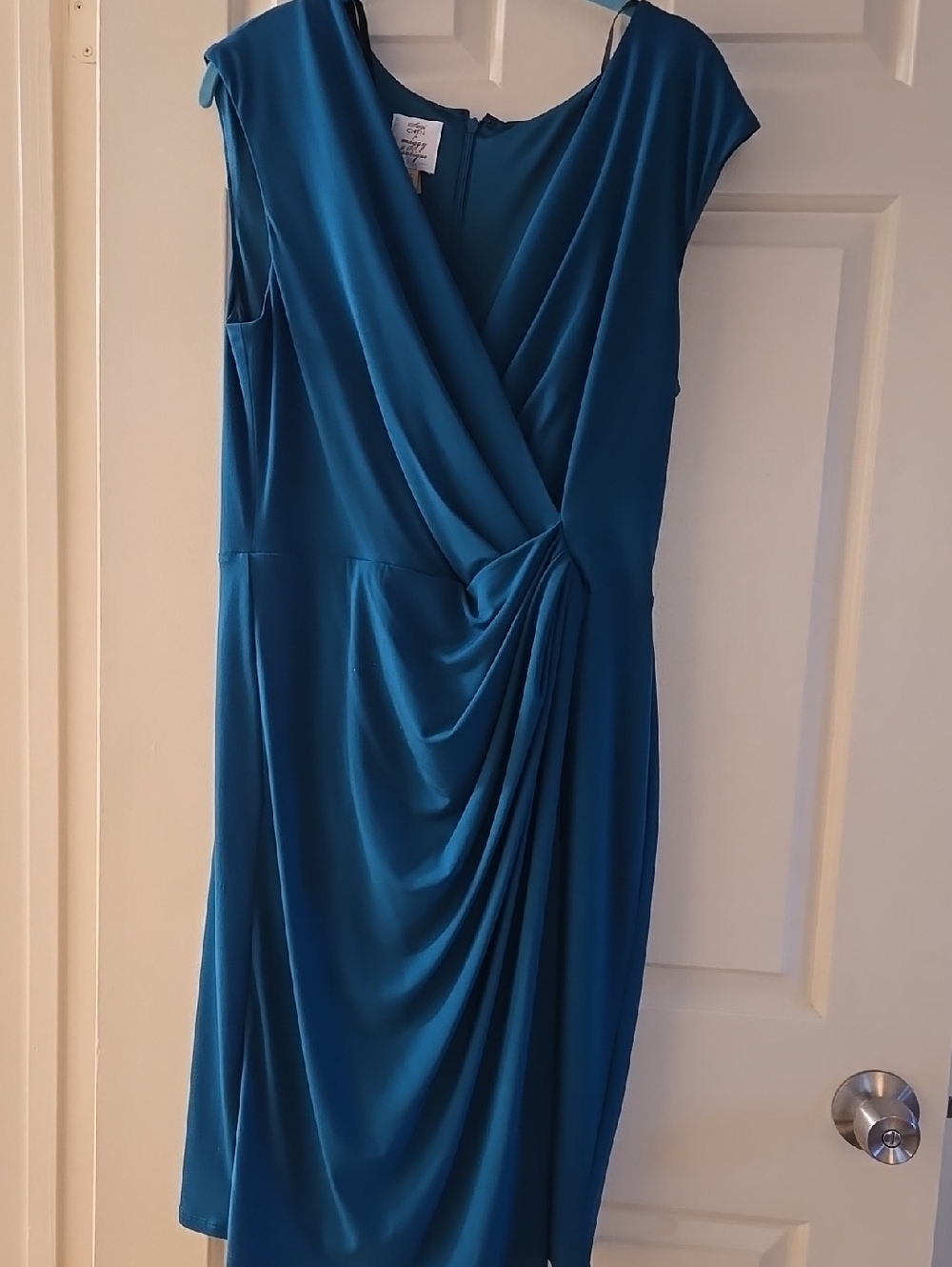 Suzi Chin Teal Draped Midi Dress with Side Knot